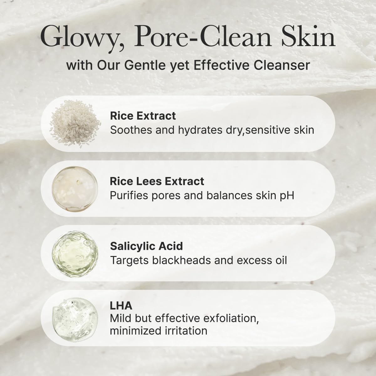 ARENCIA Rice Cake Cleanser shown on skin highlights pore care benefits