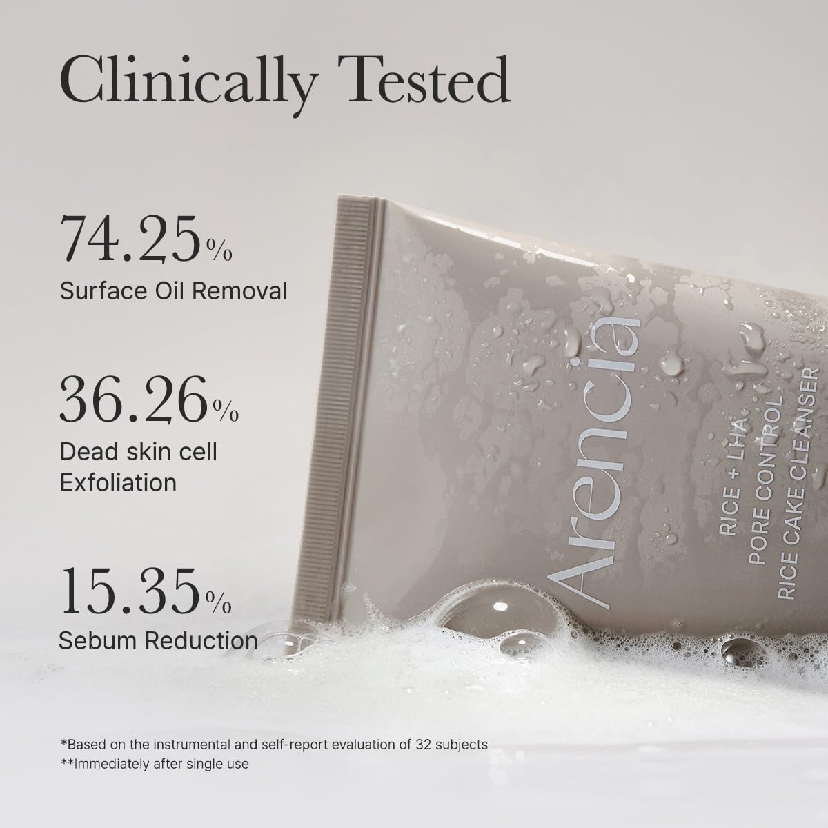 ARENCIA Rice Cake Cleanser in routine image suggests daily refresh