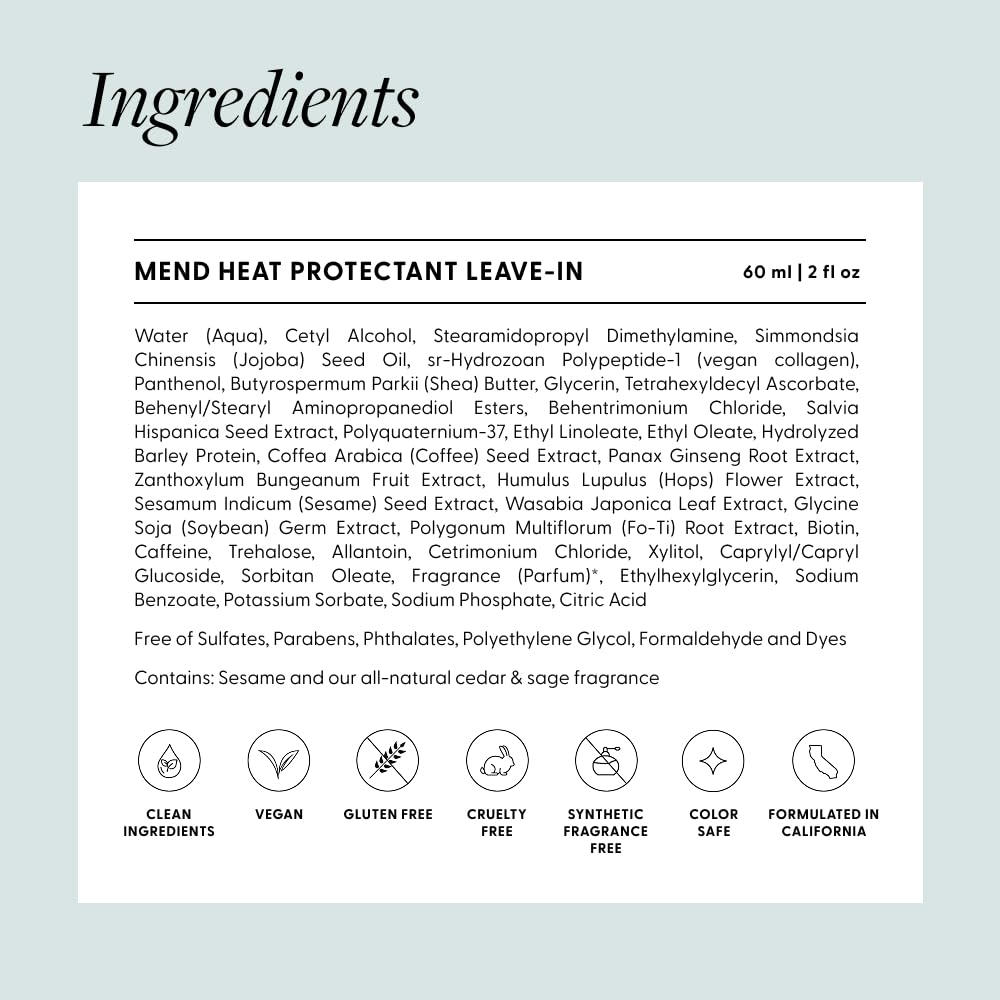 Arey Mend heat protectant sealing cuticle to help prevent breakage.