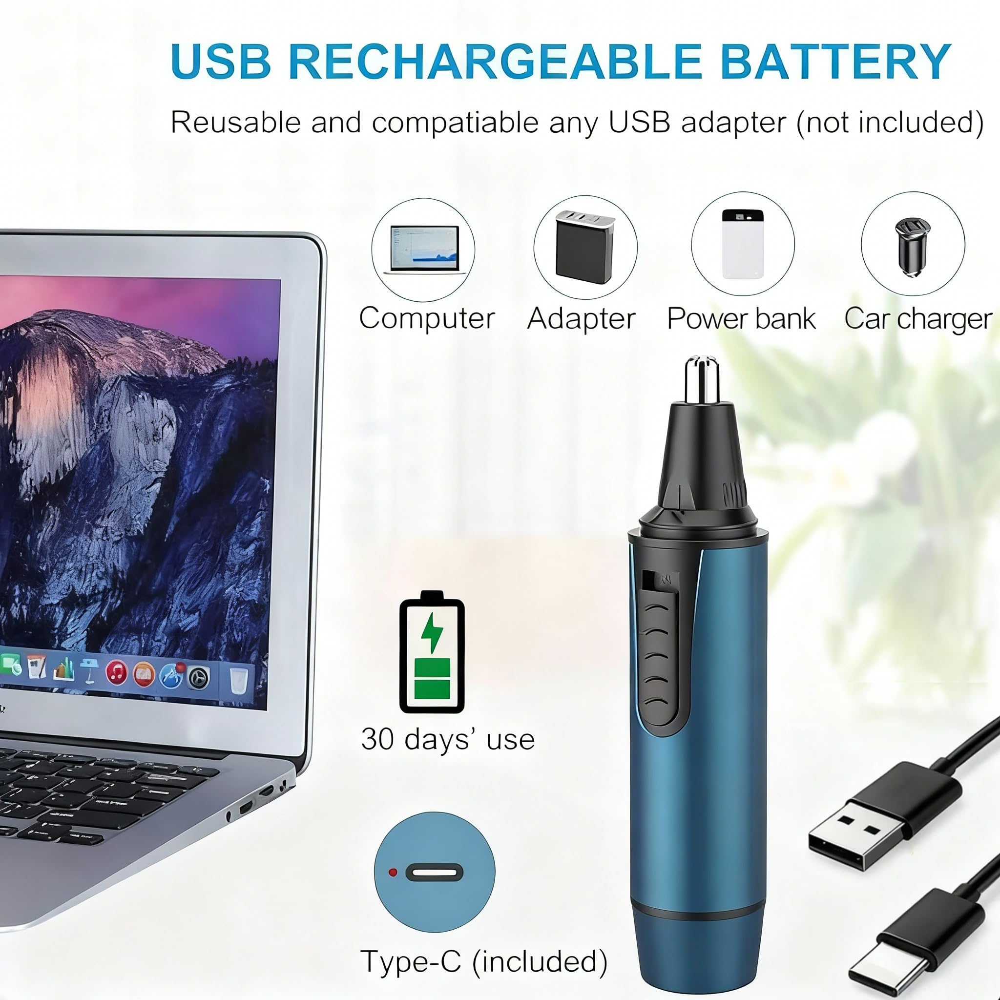 AREYZIN nose trimmer rechargeable base enables cordless grooming anytime, anywhere