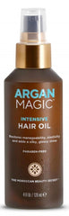 Argan Magic Intensive Hair Oil bottle close-up highlighting premium packaging and hydration potential.