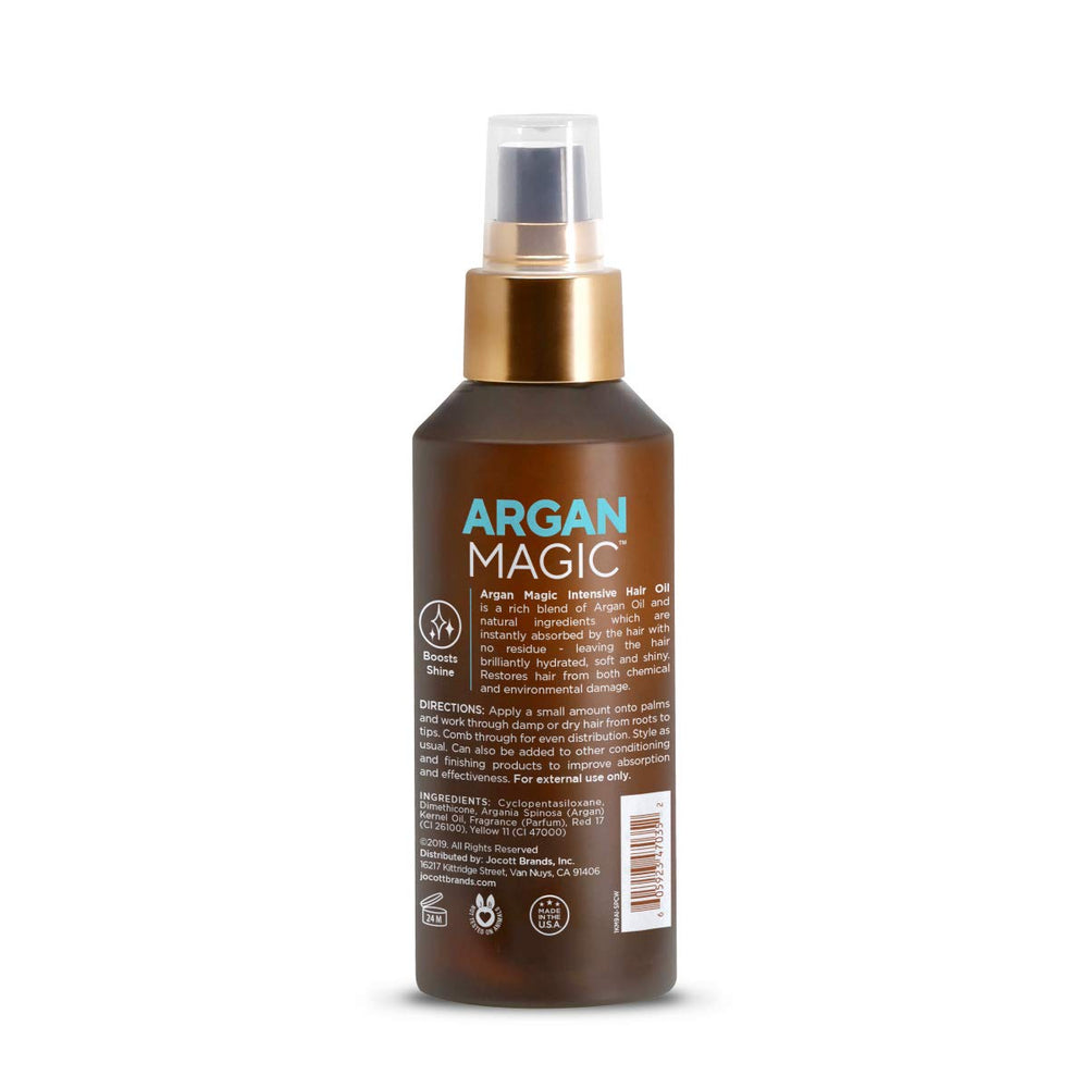 Argan Magic Intensive Hair Oil drops being dispensed for even application and shine.