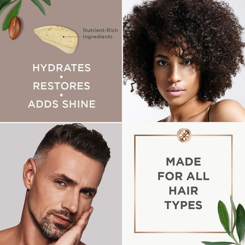 Argan Magic Intensive Hair Oil back-of-bottle label shows USA-made, paraben-free, cruelty-free.