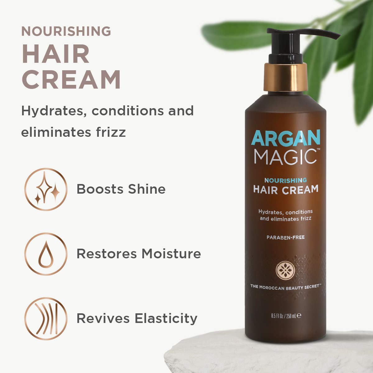 Argan Magic Nourishing Hair Cream on shiny hair after styling for frizz control