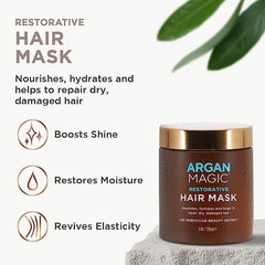 Argan Magic Restorative Hair Mask application to hair shows frizz control and smoothness