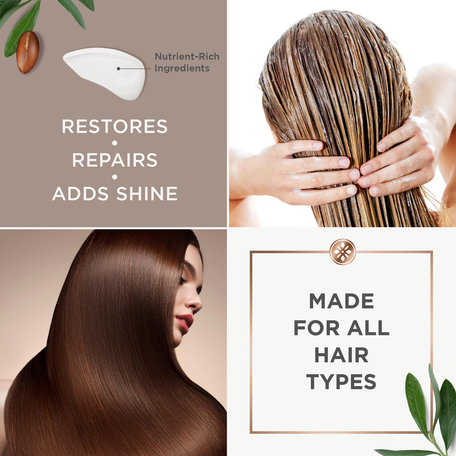 Argan Magic Restorative Hair Mask back-label emphasizes USA-made, cruelty-free, paraben-free formula