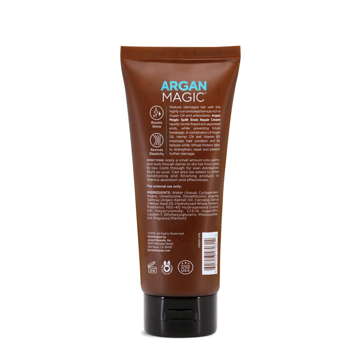 Argan Magic Split Endz Cream being applied to hands for even distribution and control.