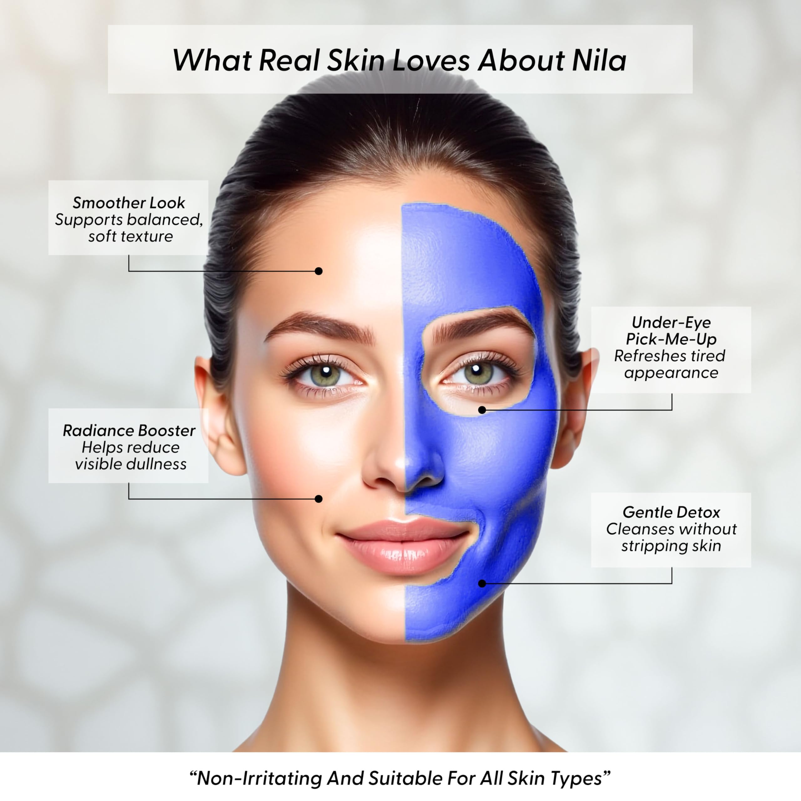 Argaviva Nila mask applied to the face with a cooling feel.