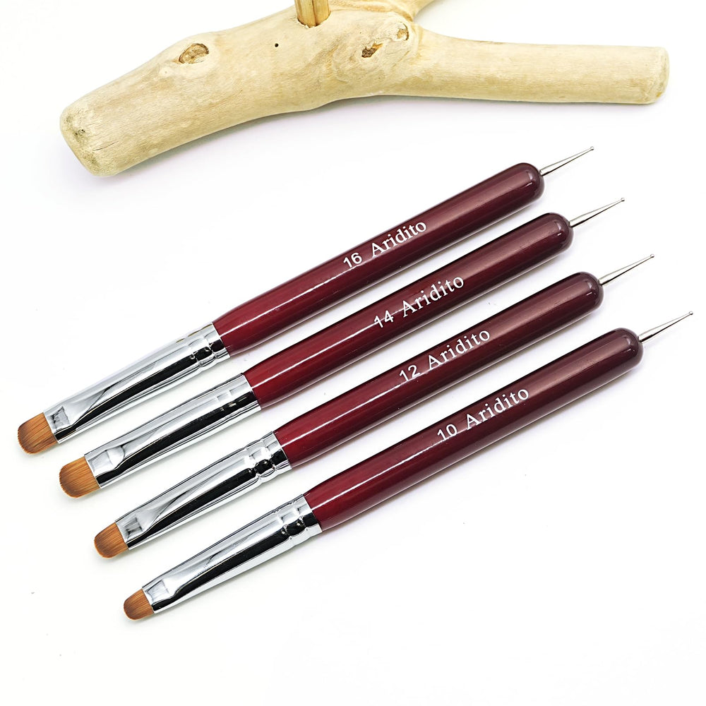 Aridito clean-up brushes detail for tidy cuticles and clean edges.