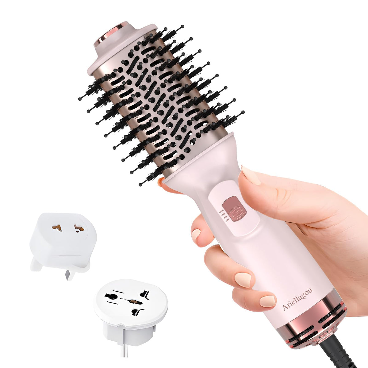Ariellagou mini dual-voltage travel dryer brush compact front shows portable styling on the go.