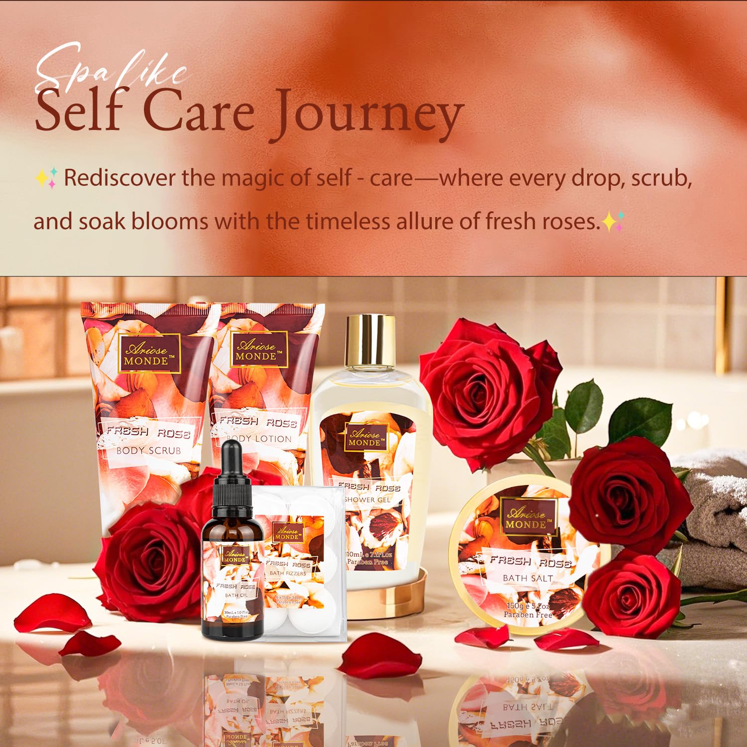 ArioseMonde Fresh Rose Spa Gift Set bath oil texture for pampering bath