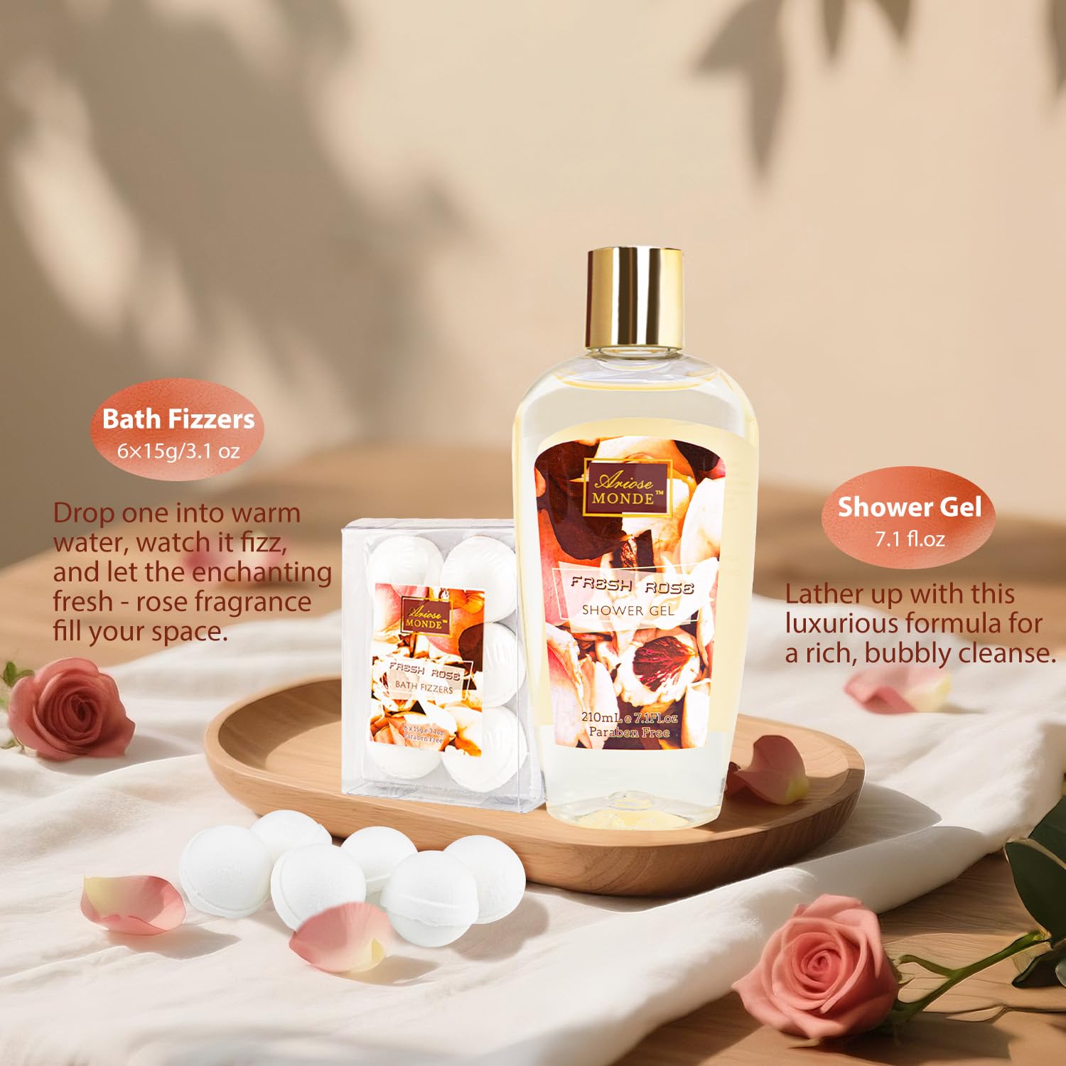 ArioseMonde Fresh Rose Spa Gift Set bath salts, aromatic soak for calm evenings