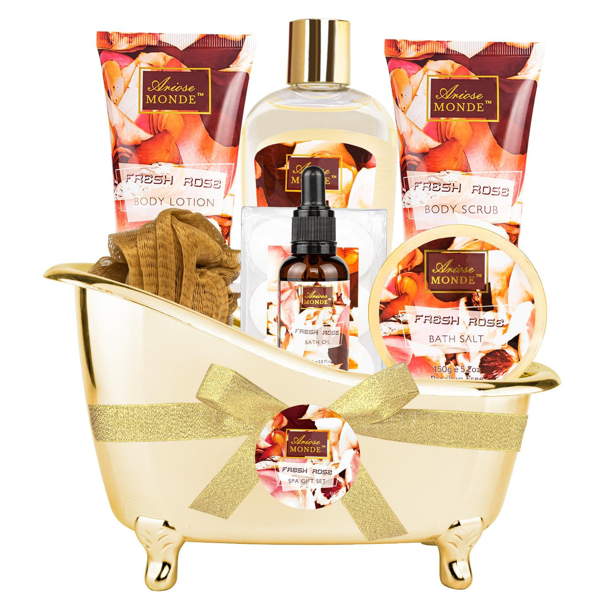 ArioseMonde Fresh Rose Spa Gift Set packaging with ribbon, ideal for gifting