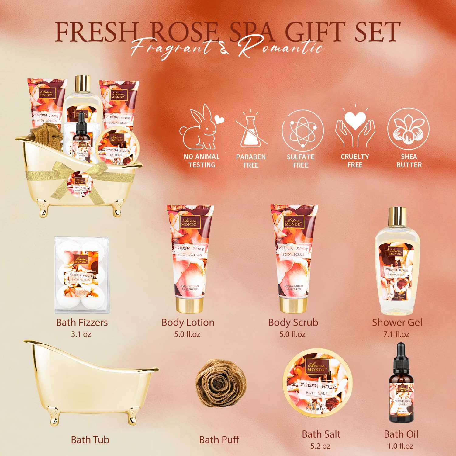 ArioseMonde Fresh Rose Spa Gift Set shower gel close-up, refreshing cleanse