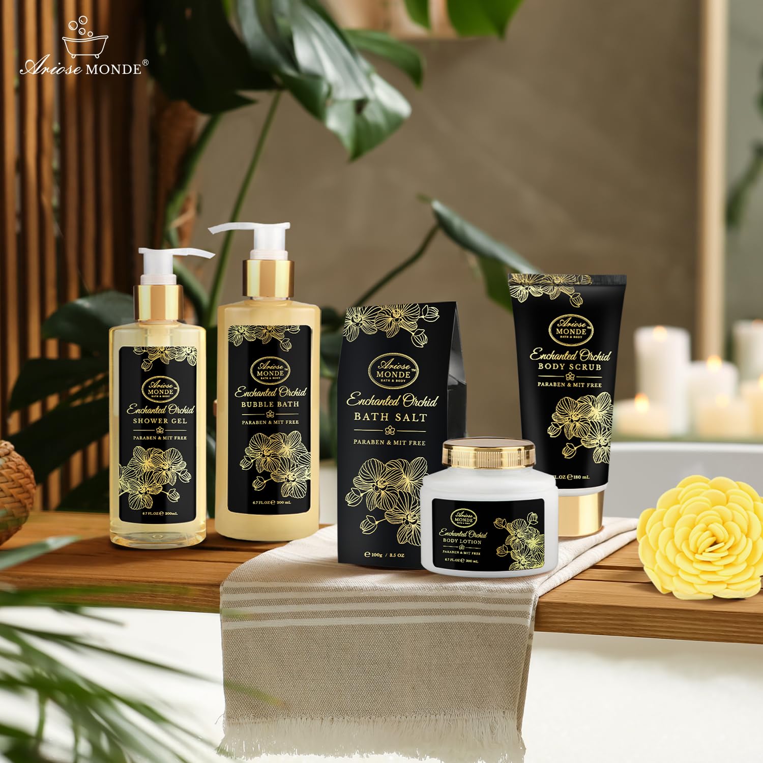 ArioseMonde gold orchid basket detail emphasizes elegant storage and gifting appeal.
