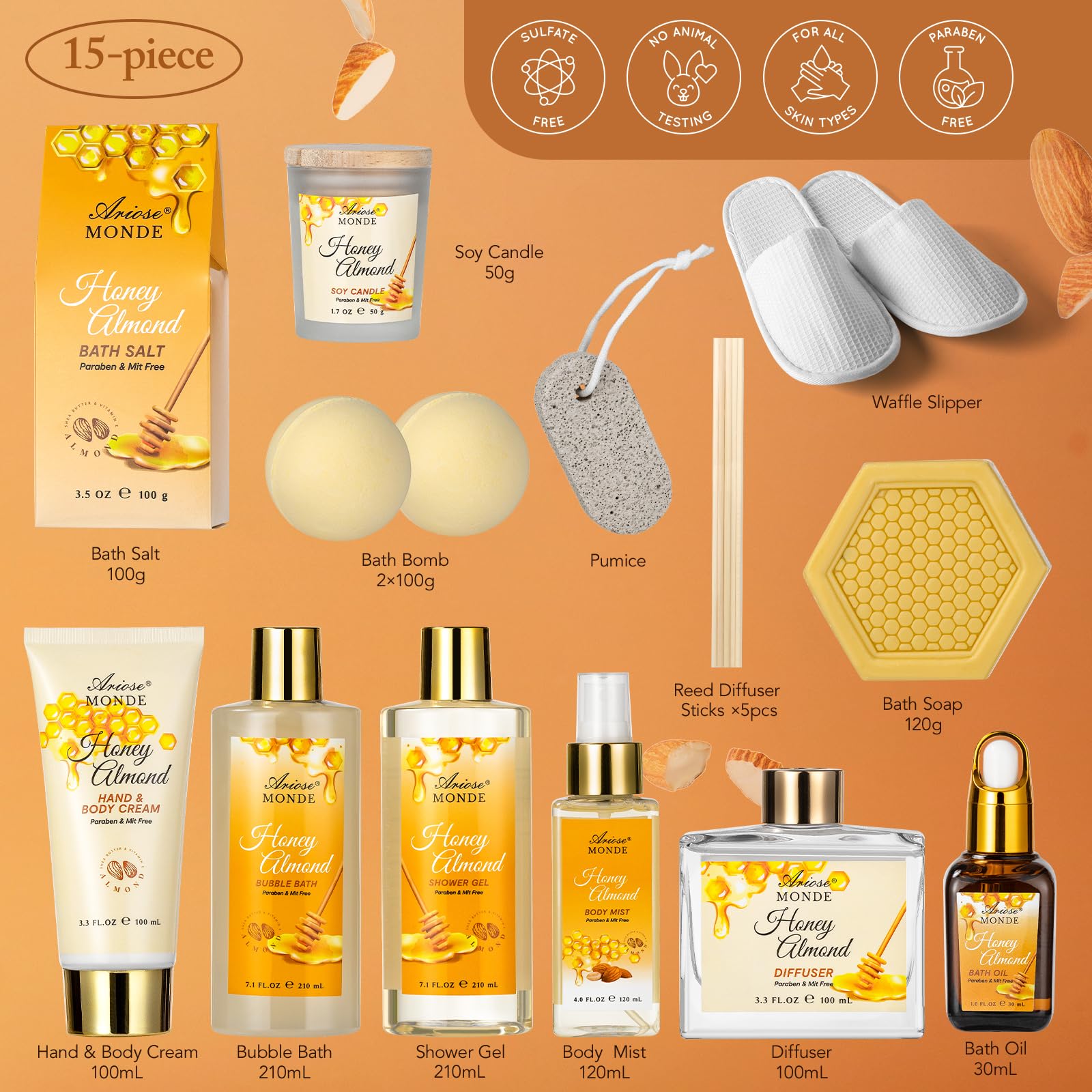 ArioseMonde Honey Almond fragrance bottle creates cozy spa-at-home mood