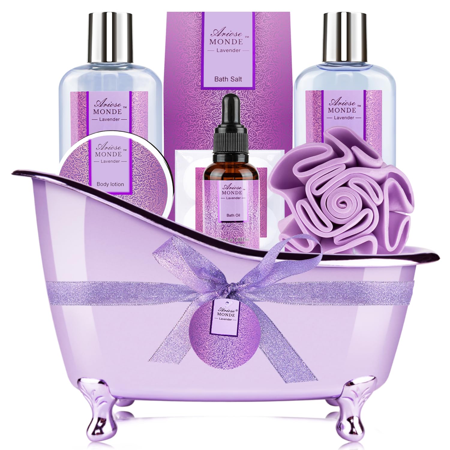 ArioseMonde lavender bath set box — premium spa gift for relaxation.