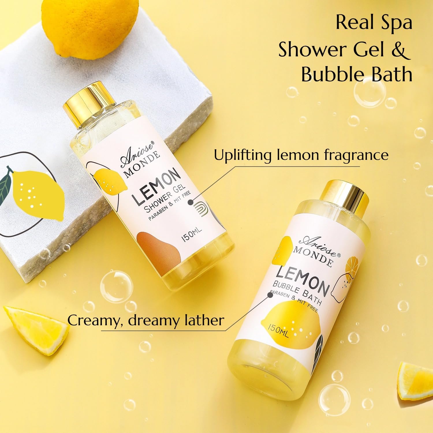 ArioseMonde lemon gift set image highlights body cream for nourished skin.