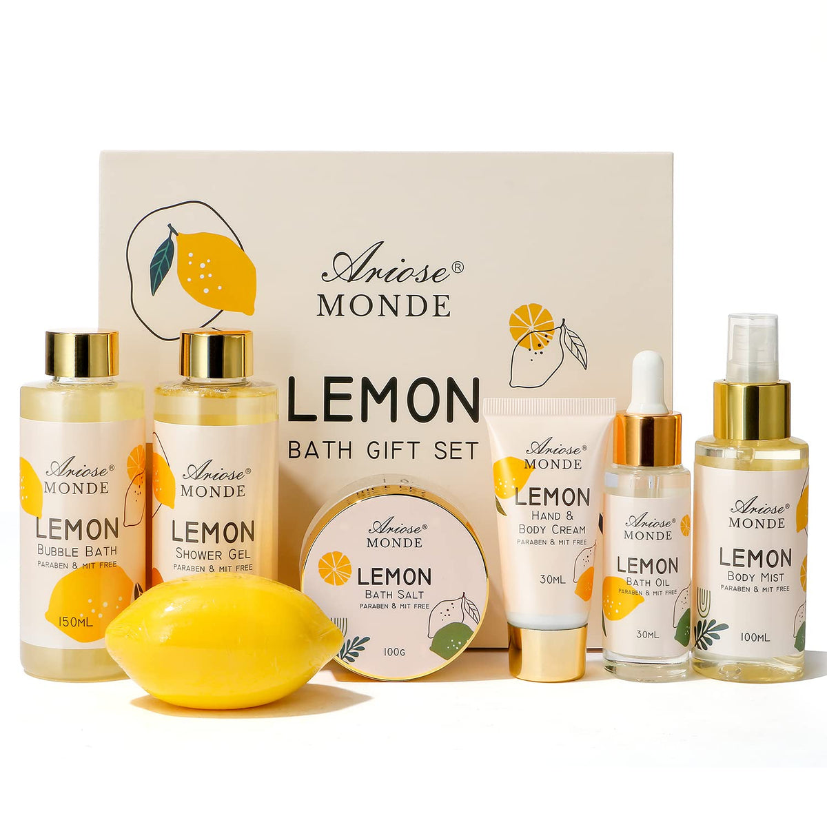 ArioseMonde lemon-scent gift box featuring shower gel for a refreshing morning routine.