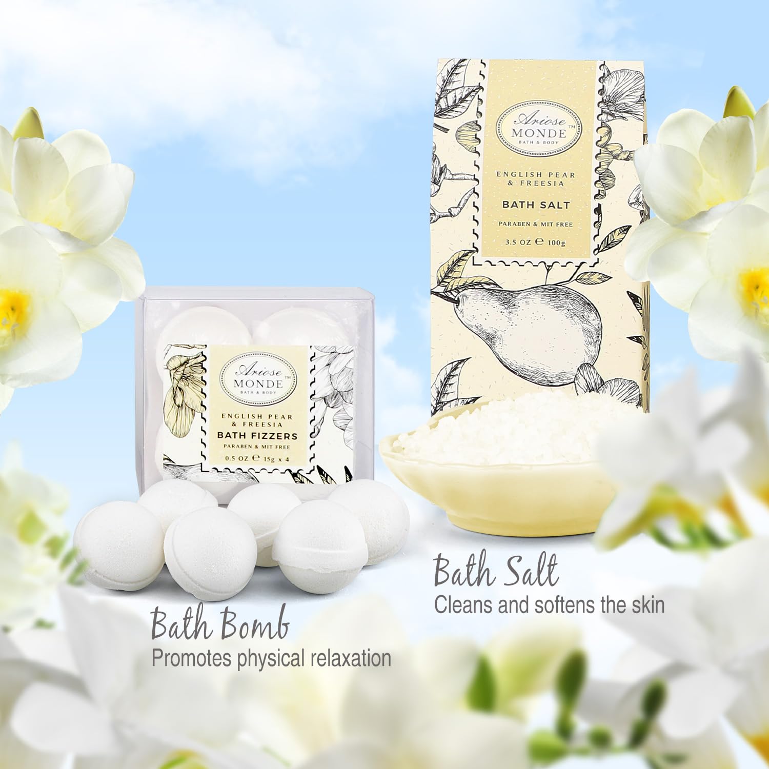ArioseMonde shower gel bottle delivering refreshing cleanse and gentle lather.
