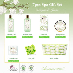 ArioseMonde spa gift set components display the 7-piece collection for a complete home spa.
