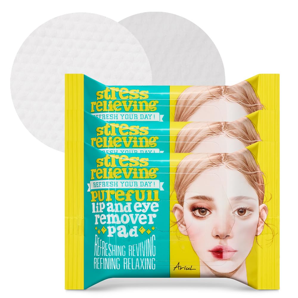 Ariul Purefull lip-eye remover pads close-up showing gentle makeup dissolution for sensitive eyes.