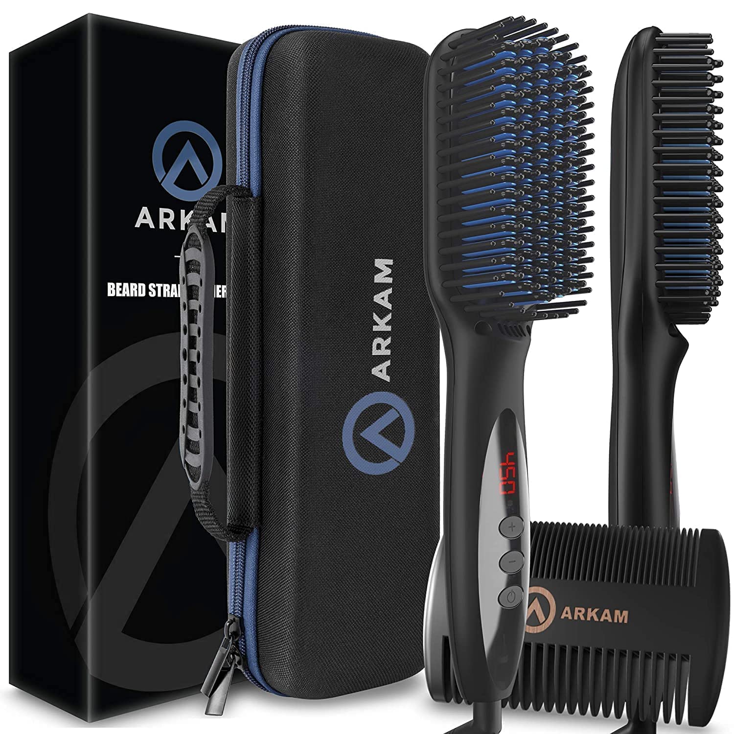 Arkam beard straightener with digital heat screen offers precise temperature control for tailored grooming.