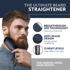 Arkam beard straightener shows the 250F-450F range for different beard textures.