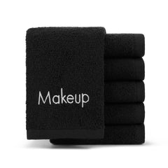 Arkwright Makeup Towels 6-pack, 13x13 black washcloths for gentle facial cleansing.