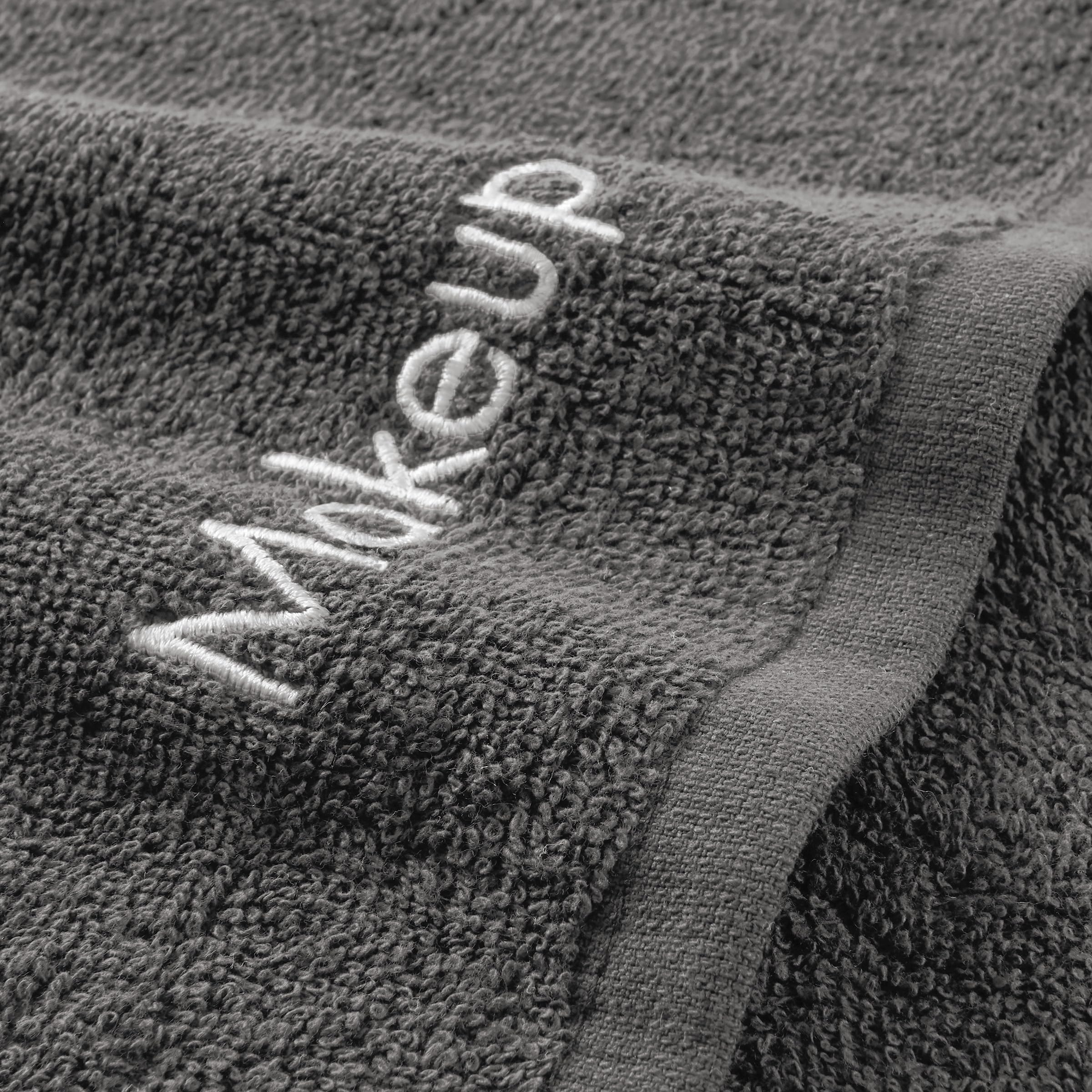 Arkwright Makeup Towels bathroom-shelf-display emphasizes grey color that hides occasional stains better over time.