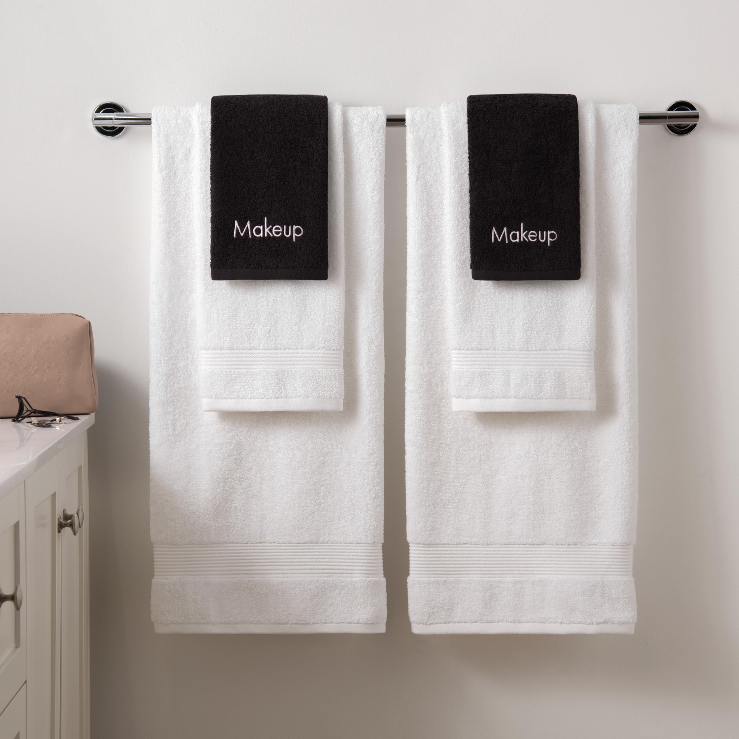 Arkwright Makeup Towels elegant black towels enhance bathroom or Airbnb decor.