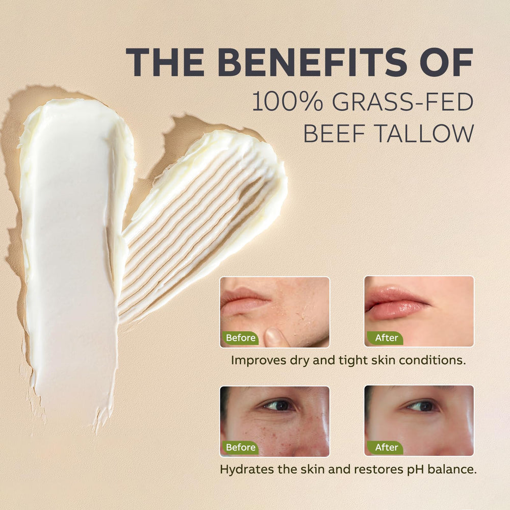 Arlun tallow and honey ingredients displayed with natural setup emphasizes gentle irritant-free care.