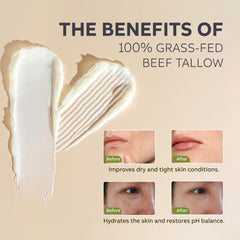 Arlun tallow and honey ingredients displayed with natural setup emphasizes gentle irritant-free care.