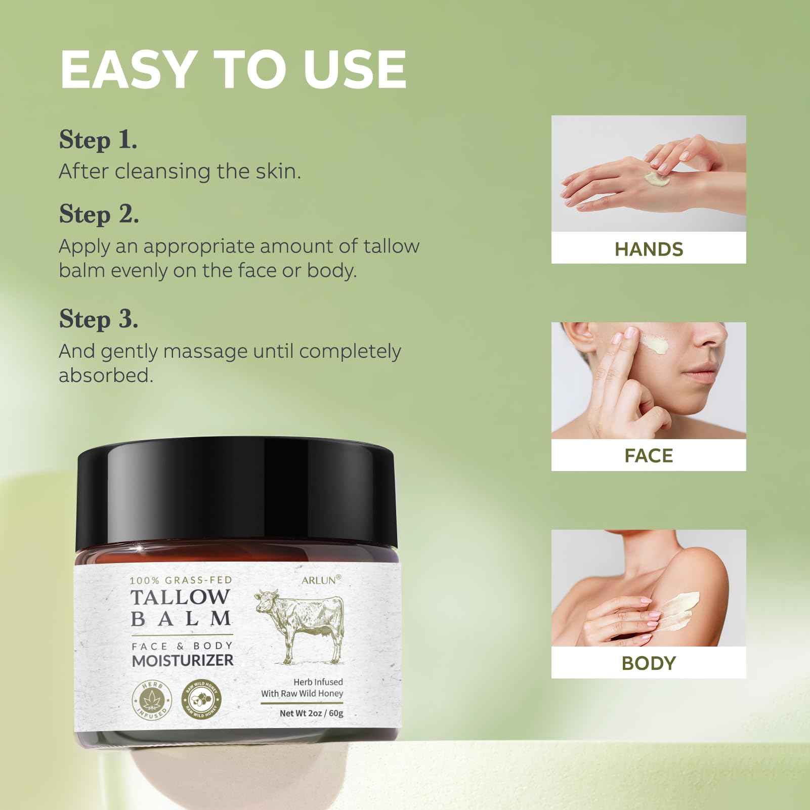 Arlun whipped balm with honey streak in natural light suggests multi-use skincare ritual.