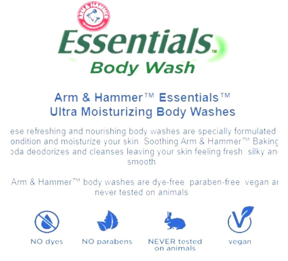 Arm & Hammer Clear Water bottle pour illustrates gentle lather for refreshing showers.