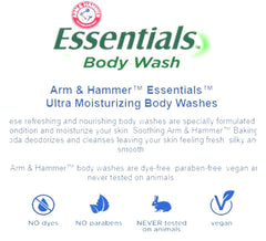 Arm & Hammer Clear Water bottle pour illustrates gentle lather for refreshing showers.