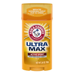 Arm & Hammer UltraMax Active Sport deodorant stick ready for quick application.