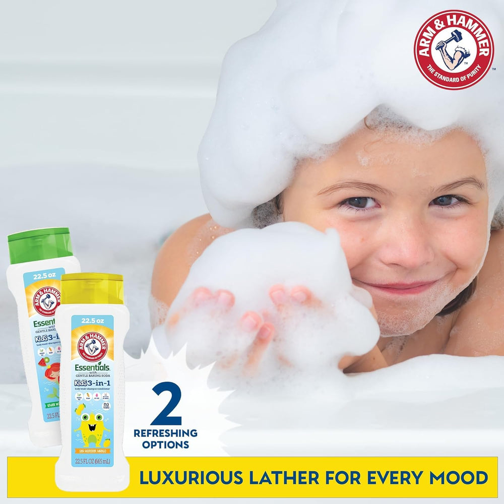 Arm & Hammer 6-pack Essentials kids body wash non-toxic ingredients highlight vegan formula.