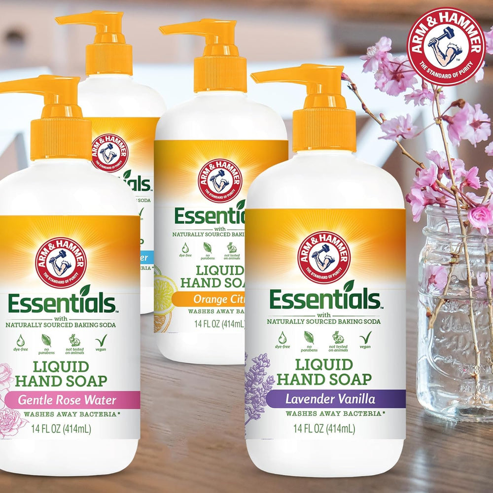 Arm & Hammer 6 pack hand soap on display for kitchen and bathroom use