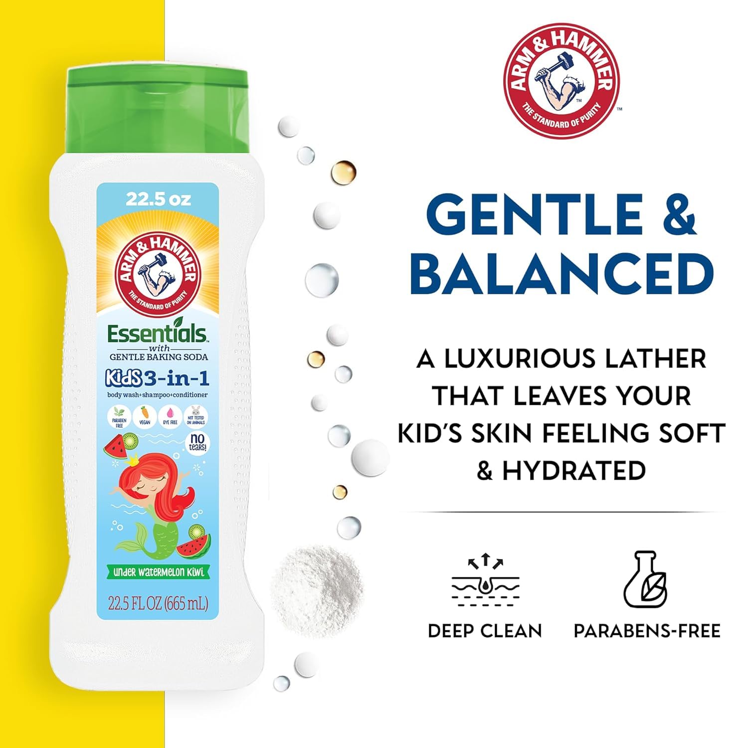 Arm & Hammer Sea Monster Mango label closeup highlights vibrant packaging and kid-friendly scent.