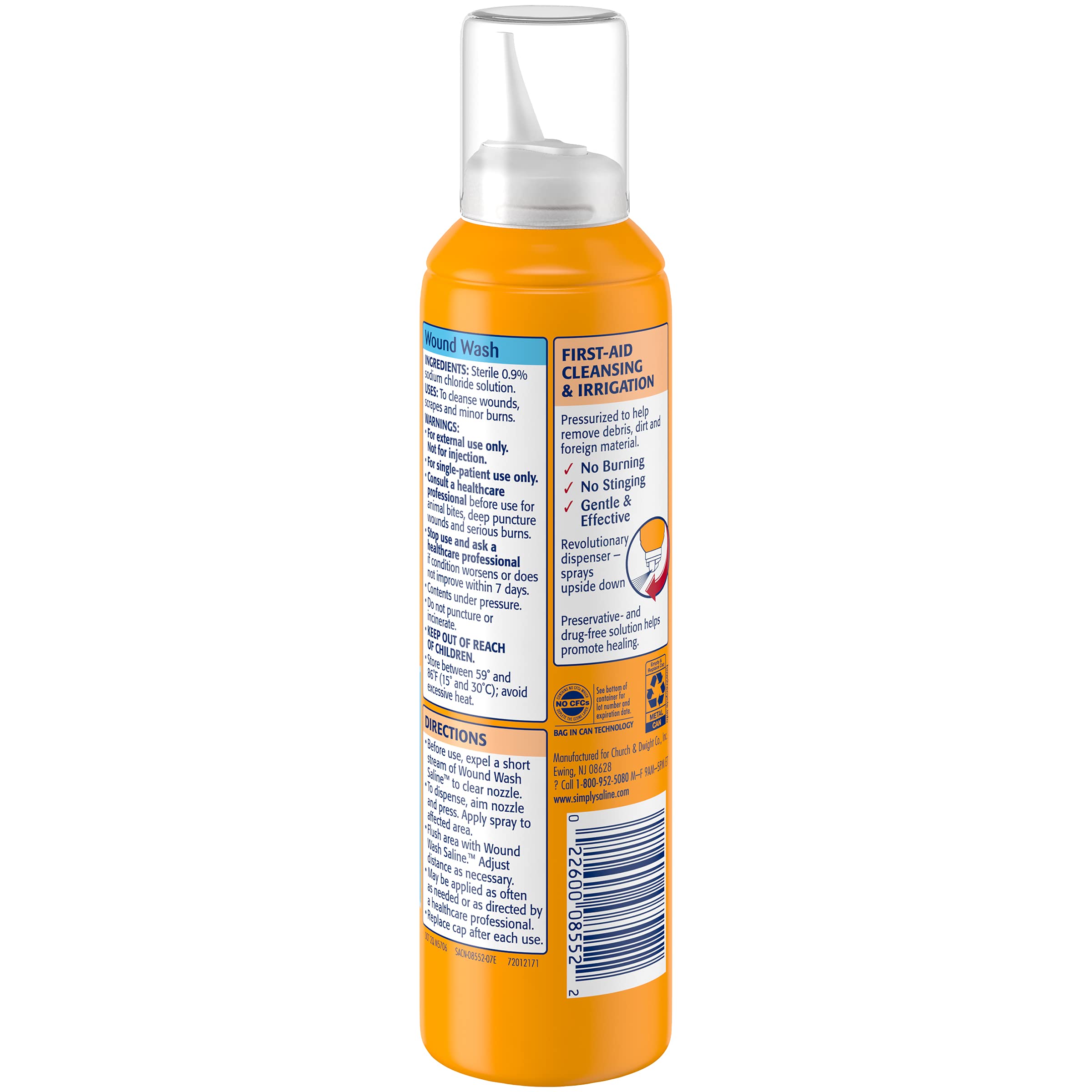 Arm & Hammer Simply Saline wound wash six-pack packaging is convenient for home, car, or travel.