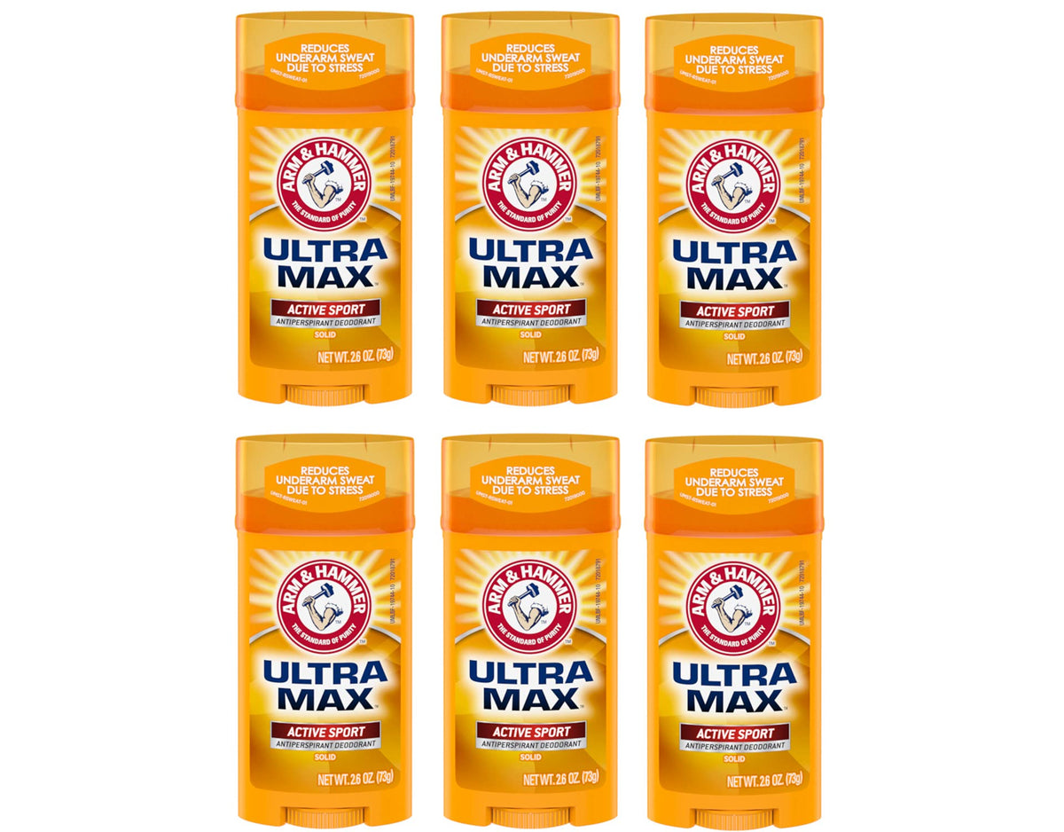 Arm & Hammer Ultramax Active Sport deodorant stick closeup with long-lasting protection