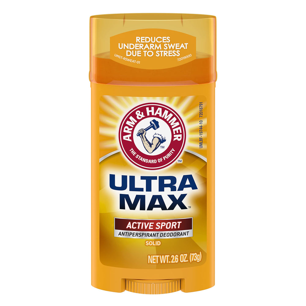 Arm & Hammer Ultramax baking soda deodorant highlights odor-control action