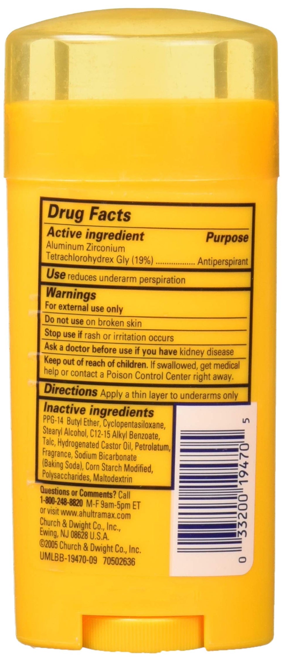 Arm & Hammer Ultramax Deodorant Powder Fresh stick-application provides quick, clear glide and odor control.