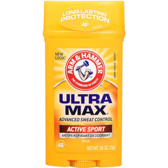 Arm & Hammer Ultramax Solid Antiperspirant Active Sport stick applied for daily active-use protection