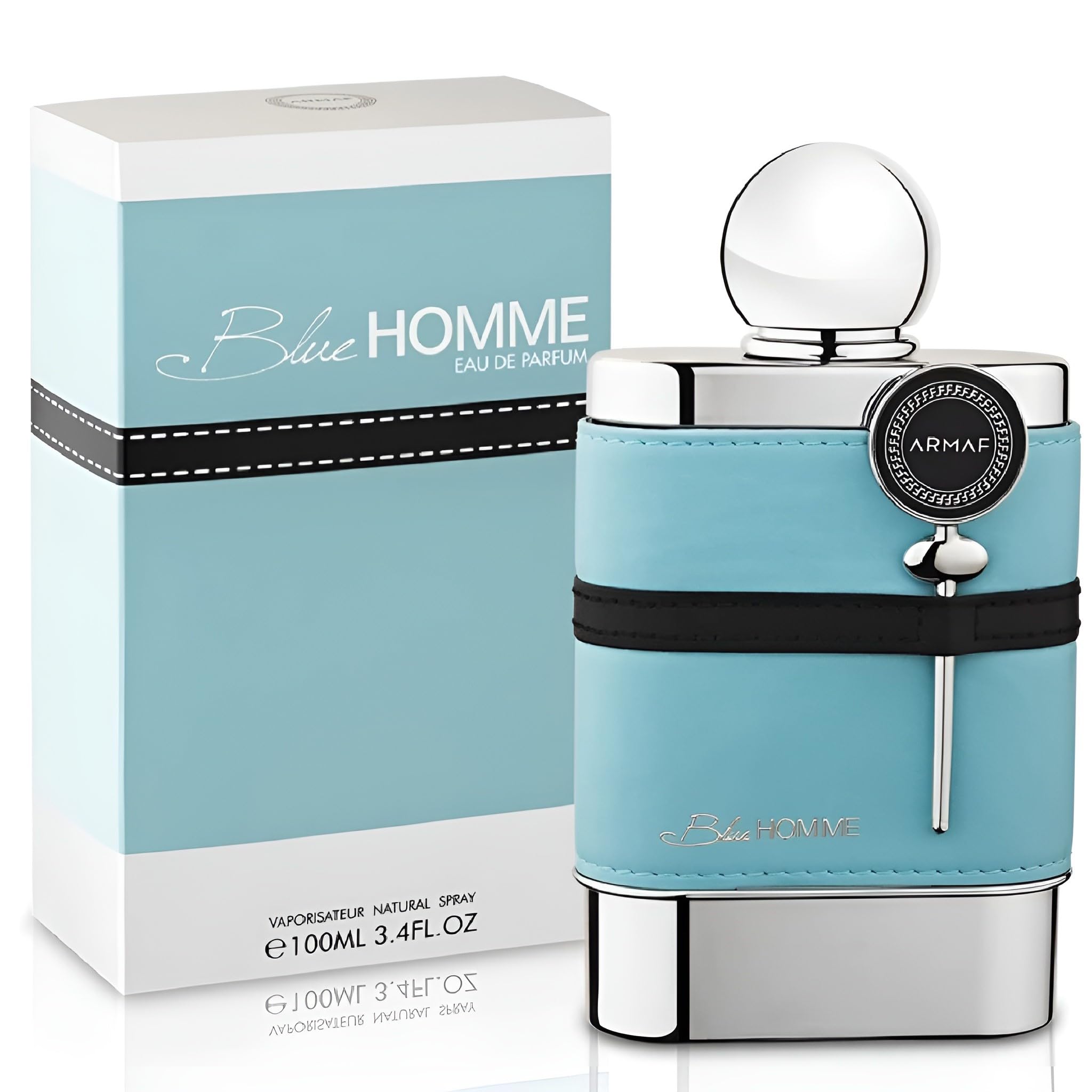 Armaf Blue Homme EDT cap closeup highlights premium finish for any look.