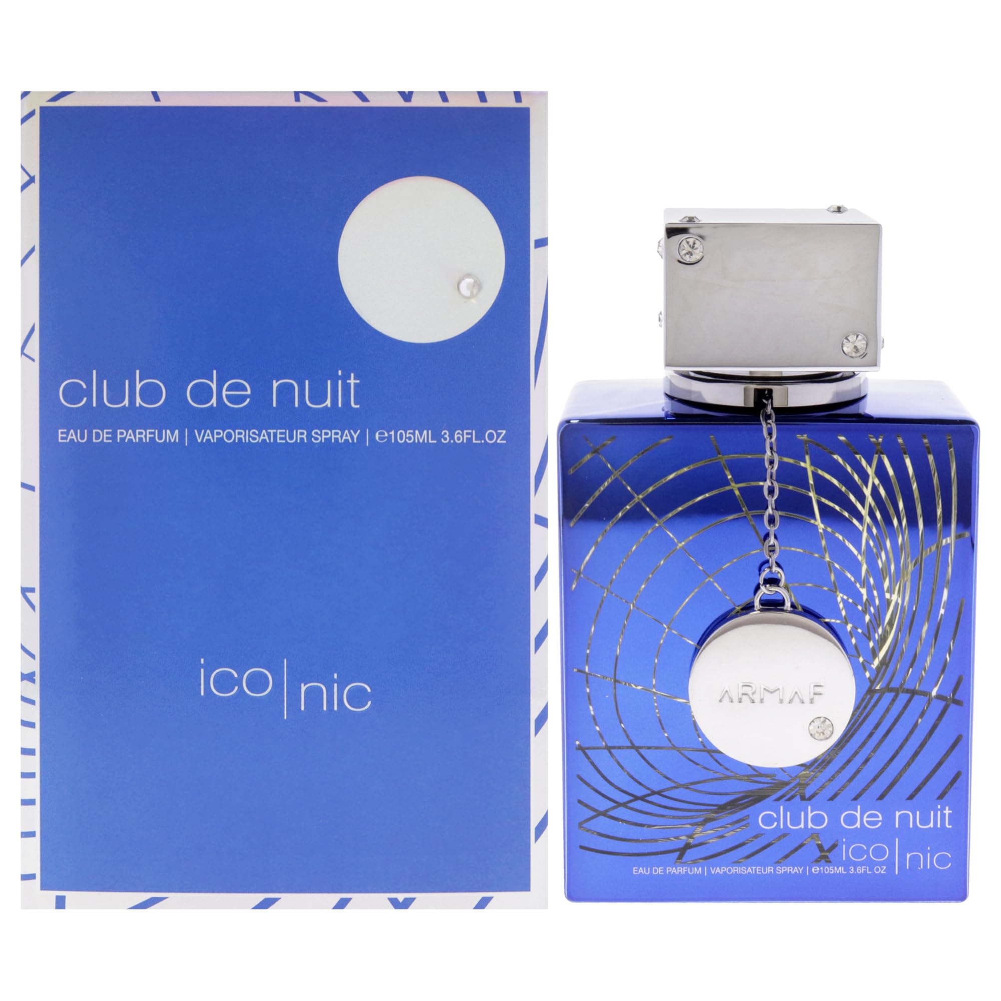 Armaf Club de Nuit Blue Iconic bottle front view showcases a fresh, versatile fragrance for daily wear.