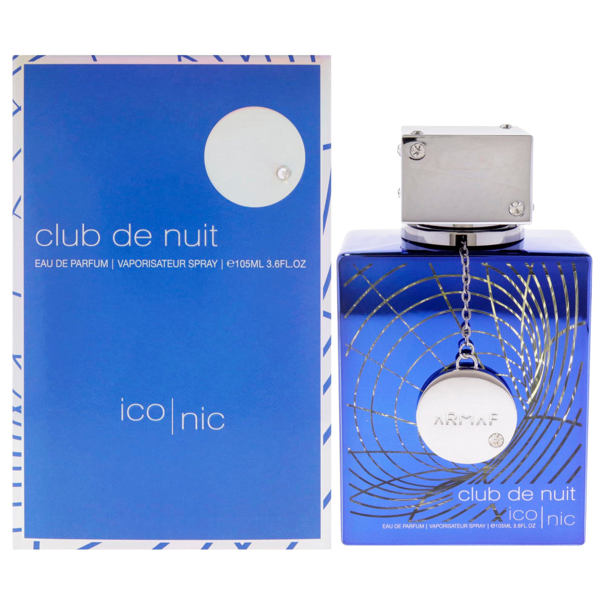 Armaf Club de Nuit Blue Iconic bottle front view showcases a fresh, versatile fragrance for daily wear.