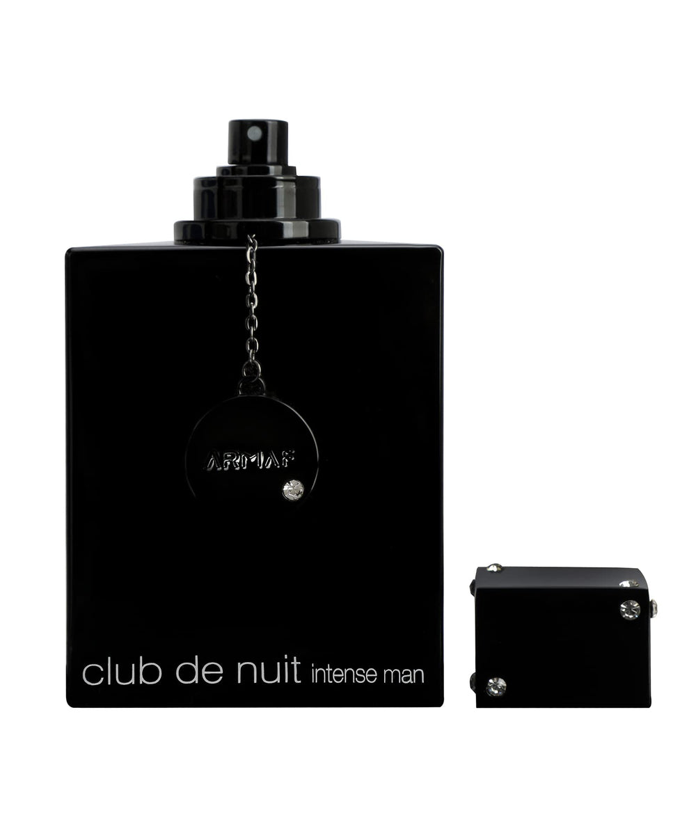 Armaf Club de Nuit Intense eau de toilette label close-up conveys authenticity and scent notes.