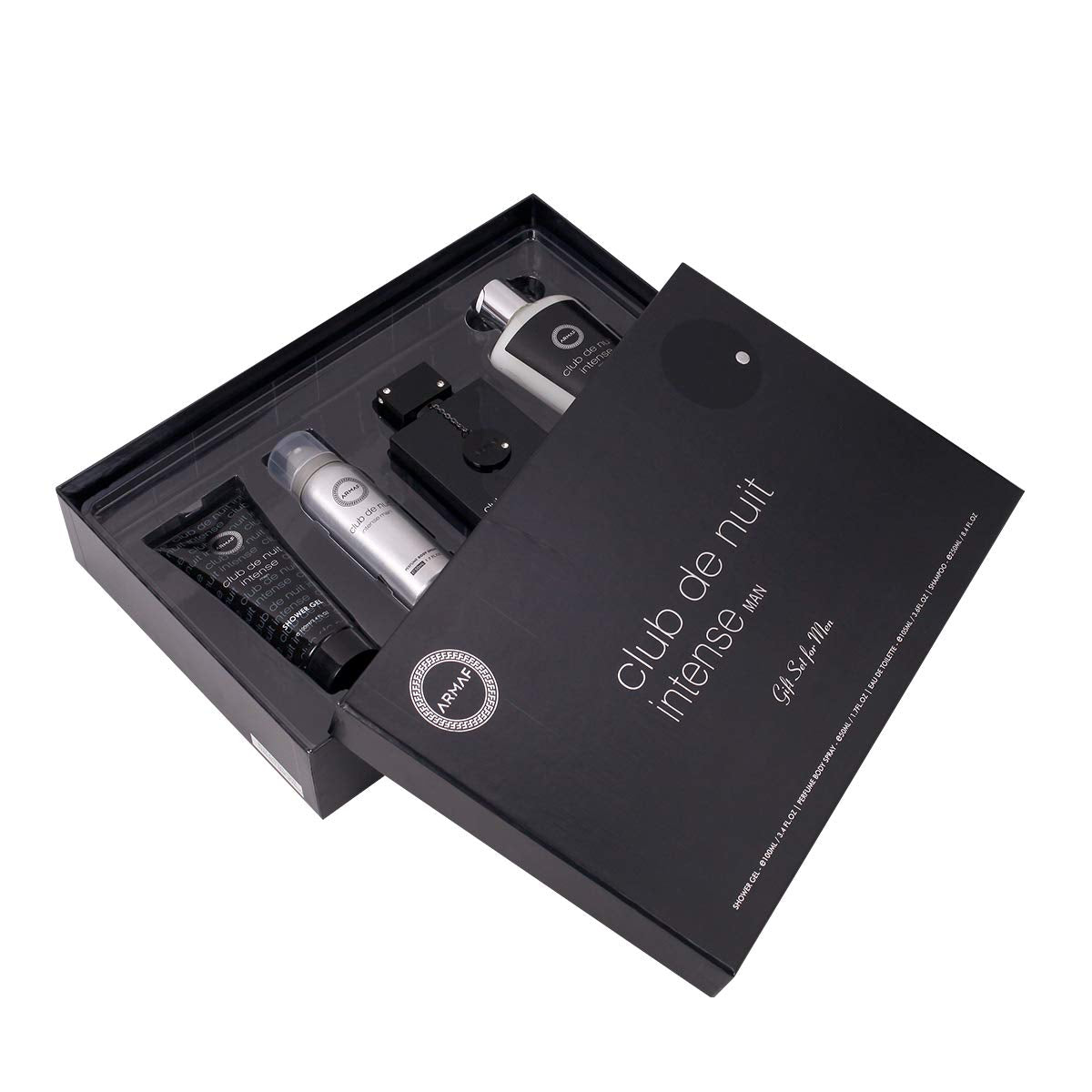 Armaf Club de Nuit Intense for Men 4pc set packaging image, travel-ready grooming kit.